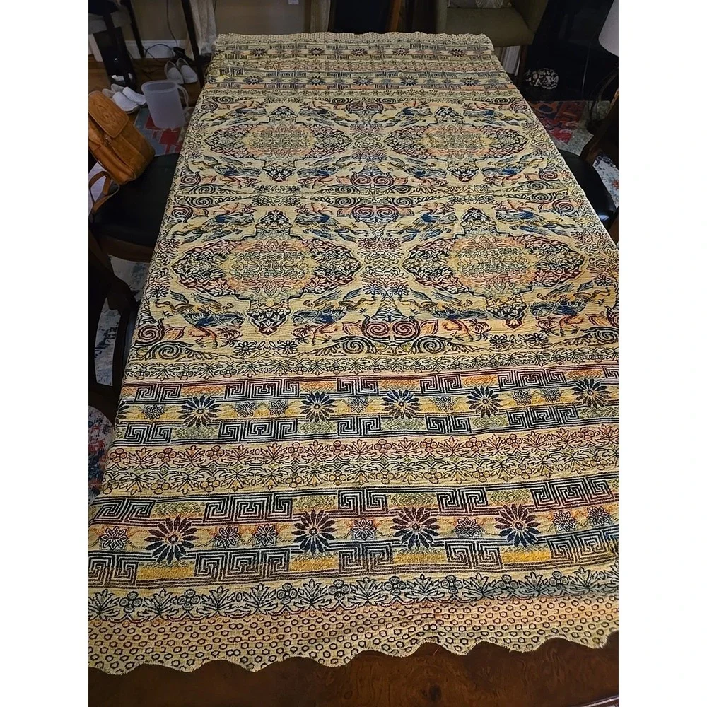 Vtg‎ Silk Woven Tapestry Arabian Horse Rider Tablecloth Bedspread Coverlet